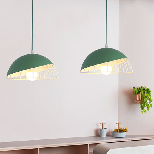 Modern Dining Room Pendant Light With Domed Metal Shade - Black/Blue/Green Suspended Lighting