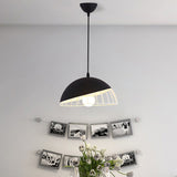 Modern Dining Room Pendant Light With Domed Metal Shade - Black/Blue/Green Suspended Lighting