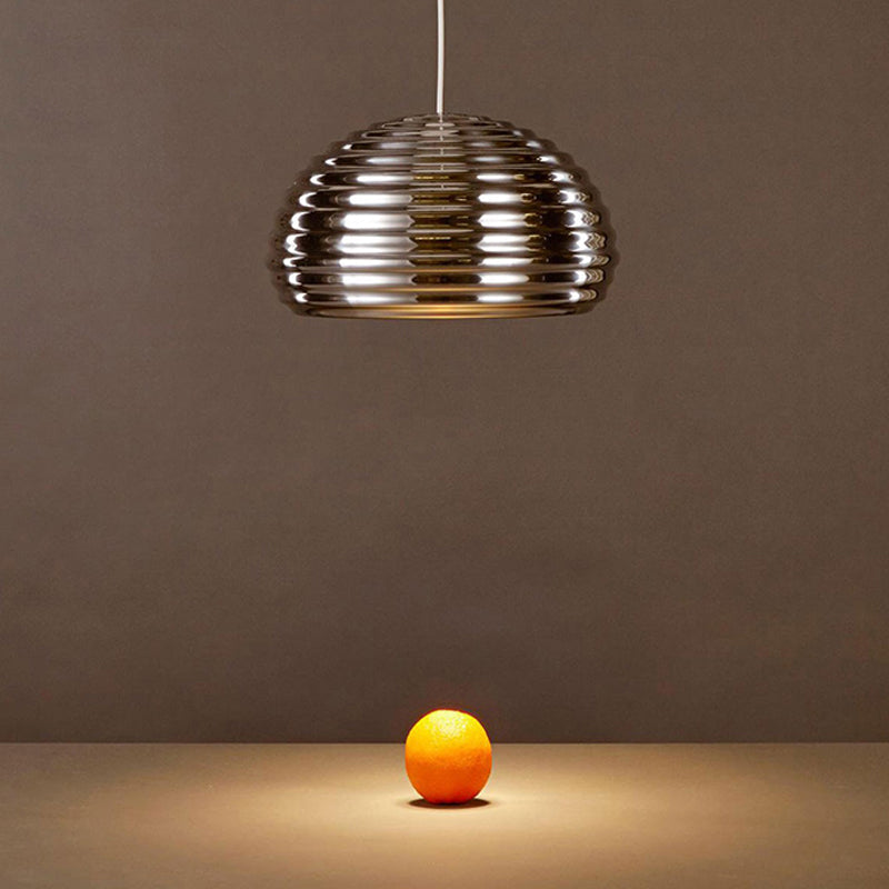 Modern Chrome Hanging Pendant Light With Down Lighting For Bedroom - Bowl Metal 1 Bulb