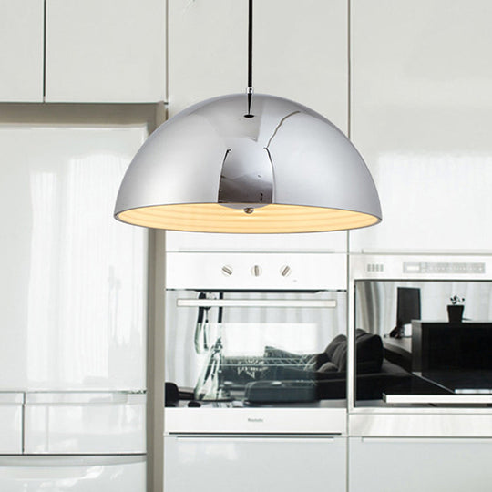 Modern Metal Bowl Pendant Light - 12’/16’ Wide 1 Bulb Chrome Finish Ceiling Hanging Fixture / 12’