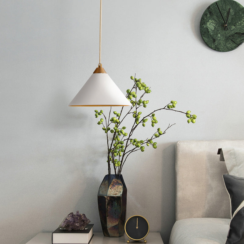Modern White Conical Ceiling Pendant Light Fixture - Metal 1 Bulb Living Room Lighting