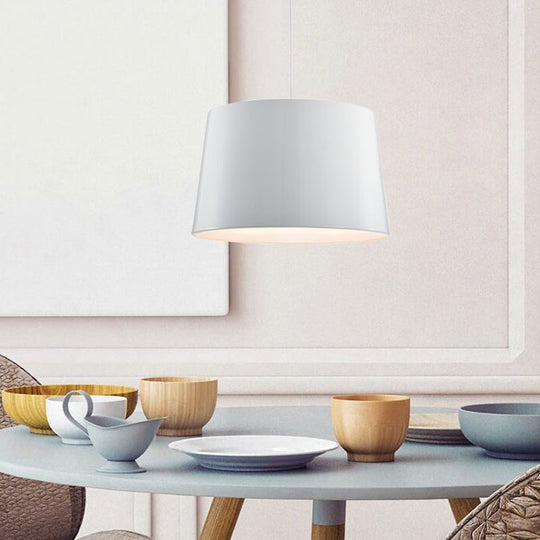 Modern 1-Bulb Black/White Drum Pendant Light With Metal Shade Hanging Ceiling Lighting