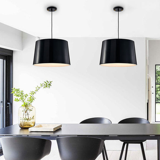 Modern Black/White Drum Pendant Light With Metal Shade - 1 Bulb Hanging Ceiling Fixture