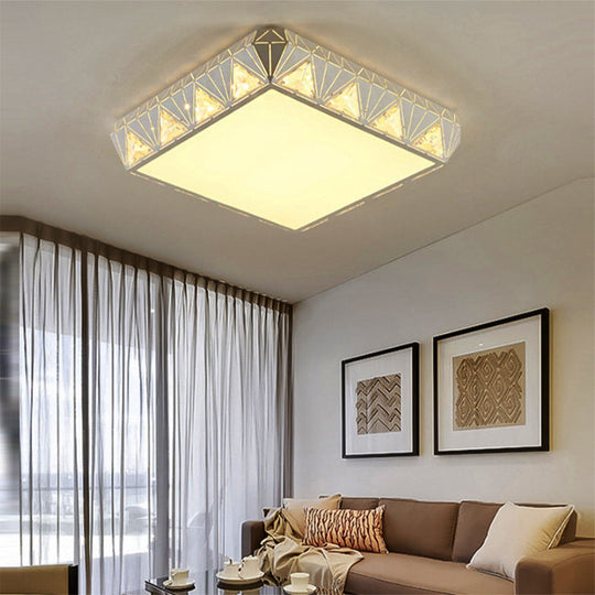 Contemporary Crystal White Led Ceiling Light - Modern Tapered Shape Remote Control & Stepless