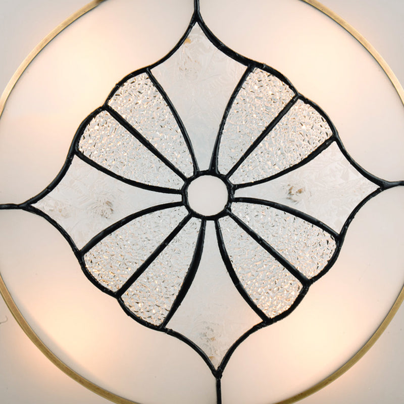 4 - Light Colonial Square Opal Glass Flush Mount Gold Kitchen Lighting Fixture