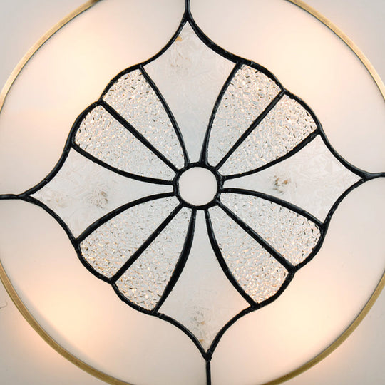 4 - Light Colonial Square Opal Glass Flush Mount Gold Kitchen Lighting Fixture