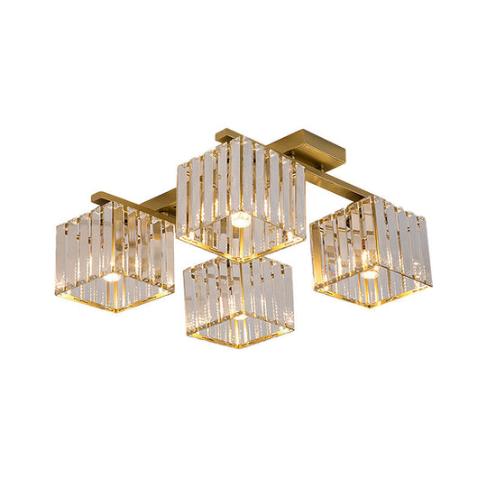 Square Crystal Rod Ceiling Light Fixture - Modern Semi Flush Mount With Tri - Sided Design (4/6/9