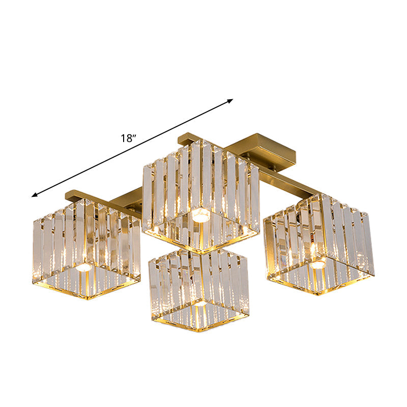 Square Crystal Rod Ceiling Light Fixture - Modern Semi Flush Mount With Tri - Sided Design (4/6/9