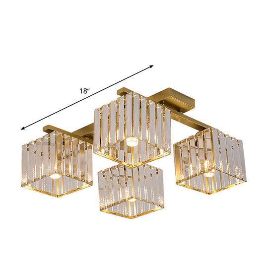 Square Crystal Rod Ceiling Light Fixture - Modern Semi Flush Mount With Tri - Sided Design (4/6/9