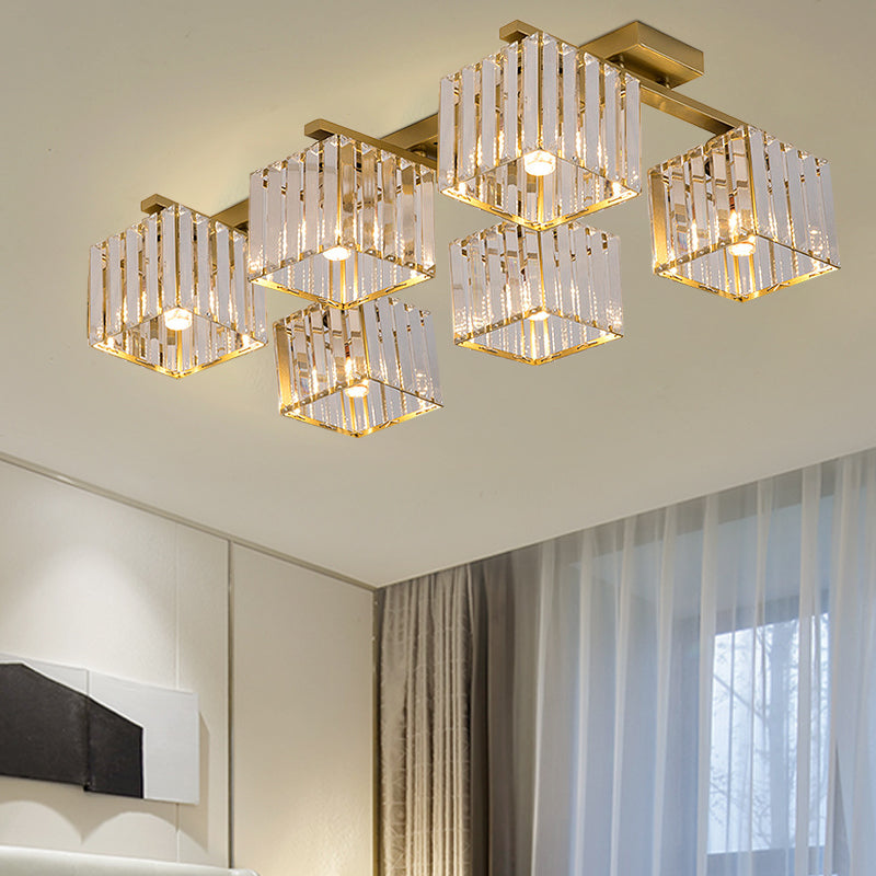 Square Crystal Rod Ceiling Light Fixture - Modern Semi Flush Mount With Tri - Sided Design (4/6/9