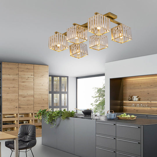 Square Crystal Rod Ceiling Light Fixture - Modern Semi Flush Mount With Tri - Sided Design (4/6/9