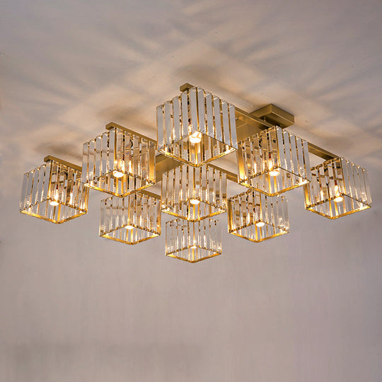 Square Crystal Rod Ceiling Light Fixture - Modern Semi Flush Mount With Tri-Sided Design (4/6/9