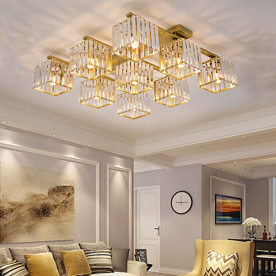 Square Crystal Rod Ceiling Light Fixture - Modern Semi Flush Mount With Tri - Sided Design (4/6/9