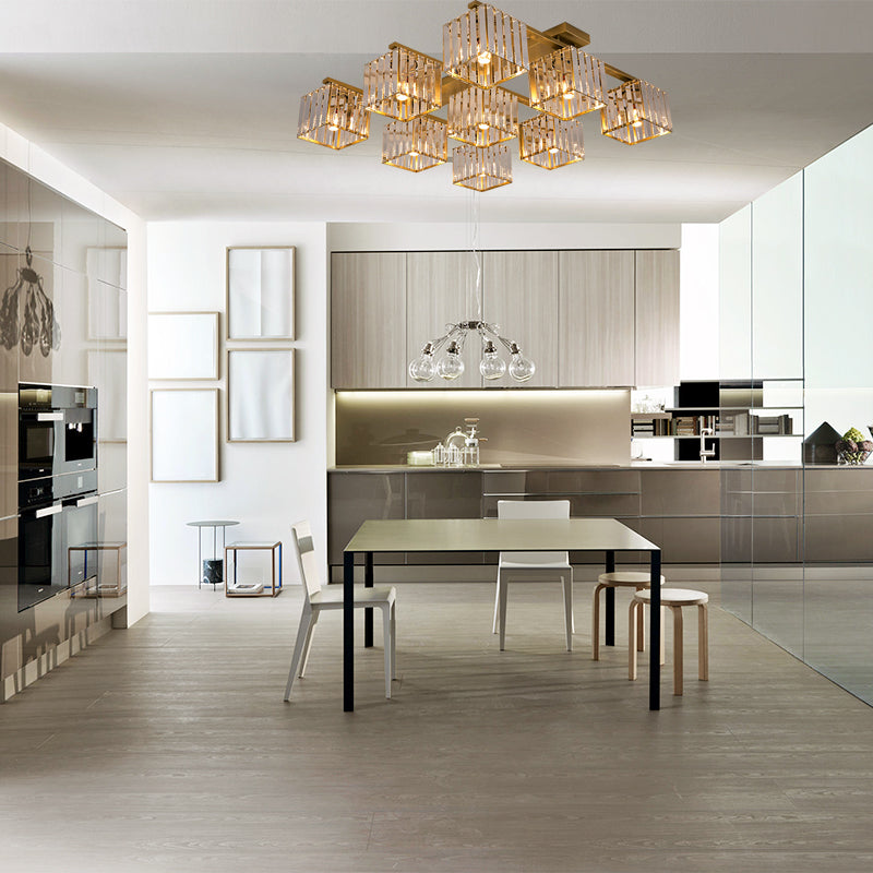 Square Crystal Rod Ceiling Light Fixture - Modern Semi Flush Mount With Tri - Sided Design (4/6/9