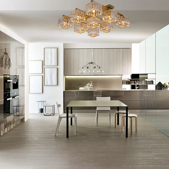 Square Crystal Rod Ceiling Light Fixture - Modern Semi Flush Mount With Tri - Sided Design (4/6/9