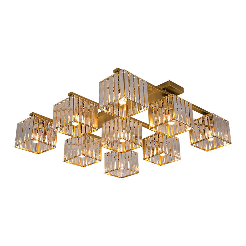 Square Crystal Rod Ceiling Light Fixture - Modern Semi Flush Mount With Tri - Sided Design (4/6/9