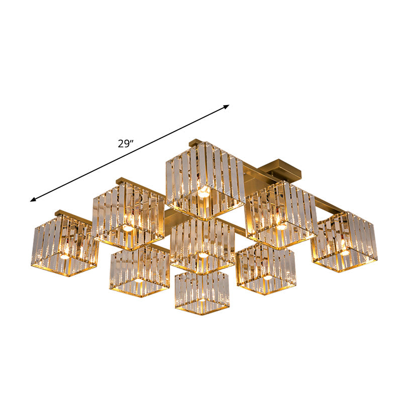 Square Crystal Rod Ceiling Light Fixture - Modern Semi Flush Mount With Tri - Sided Design (4/6/9