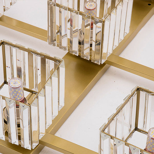 Square Crystal Rod Ceiling Light Fixture - Modern Semi Flush Mount With Tri-Sided Design (4/6/9