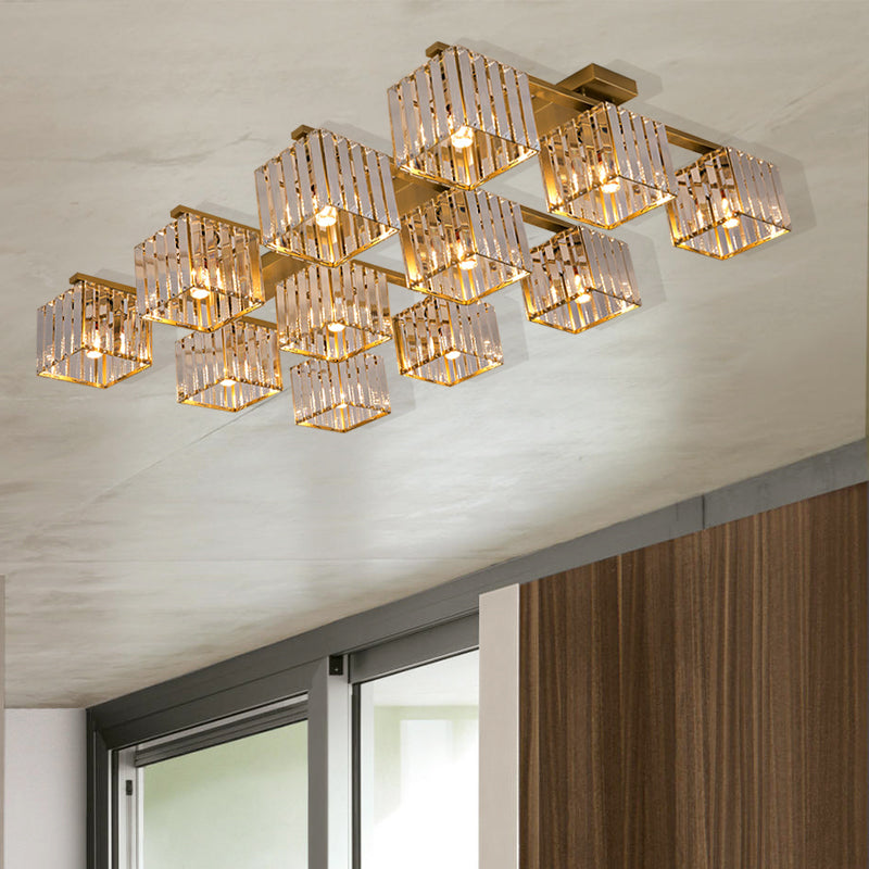 Square Crystal Rod Ceiling Light Fixture - Modern Semi Flush Mount With Tri-Sided Design (4/6/9