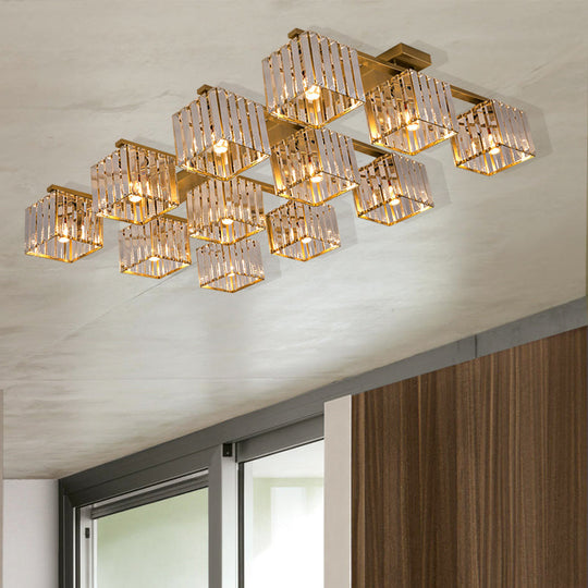 Square Crystal Rod Ceiling Light Fixture - Modern Semi Flush Mount With Tri-Sided Design (4/6/9