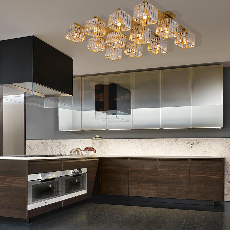 Square Crystal Rod Ceiling Light Fixture - Modern Semi Flush Mount With Tri - Sided Design (4/6/9