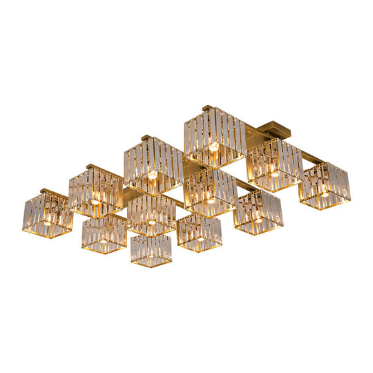 Square Crystal Rod Ceiling Light Fixture - Modern Semi Flush Mount With Tri - Sided Design (4/6/9