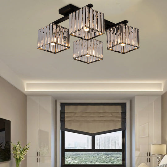 Square Crystal Rod Ceiling Light Fixture - Modern Semi Flush Mount With Tri - Sided Design (4/6/9