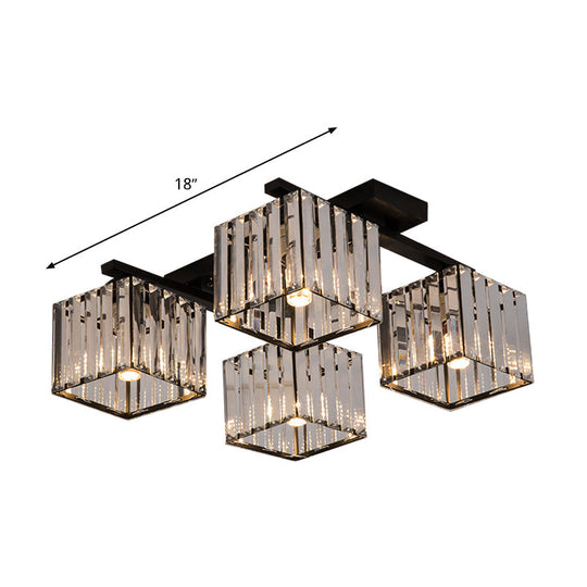 Square Crystal Rod Ceiling Light Fixture - Modern Semi Flush Mount With Tri - Sided Design (4/6/9