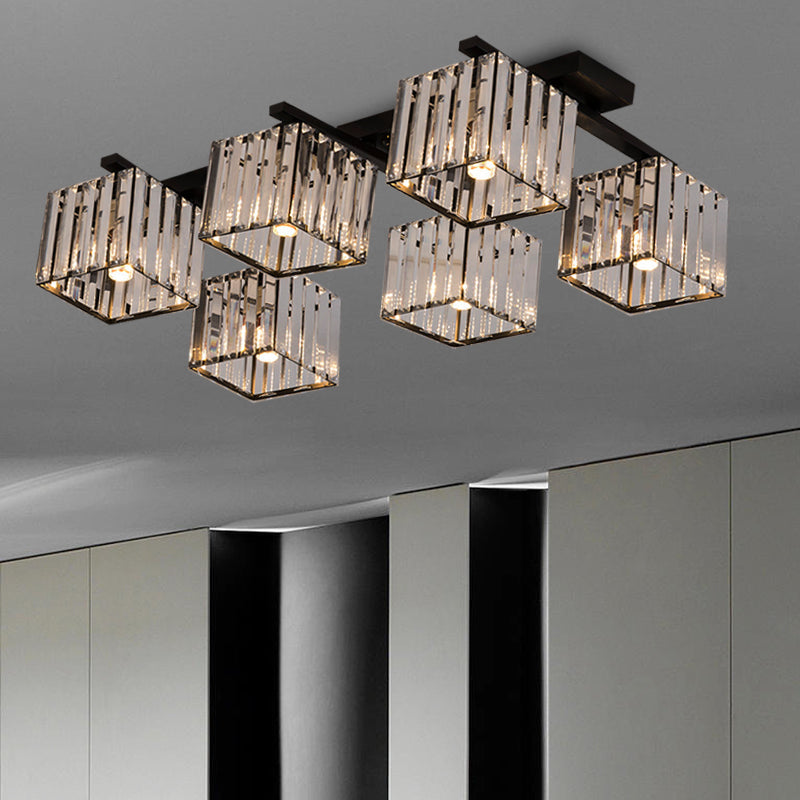 Square Crystal Rod Ceiling Light Fixture - Modern Semi Flush Mount With Tri - Sided Design (4/6/9