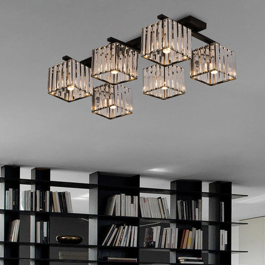 Square Crystal Rod Ceiling Light Fixture - Modern Semi Flush Mount With Tri - Sided Design (4/6/9