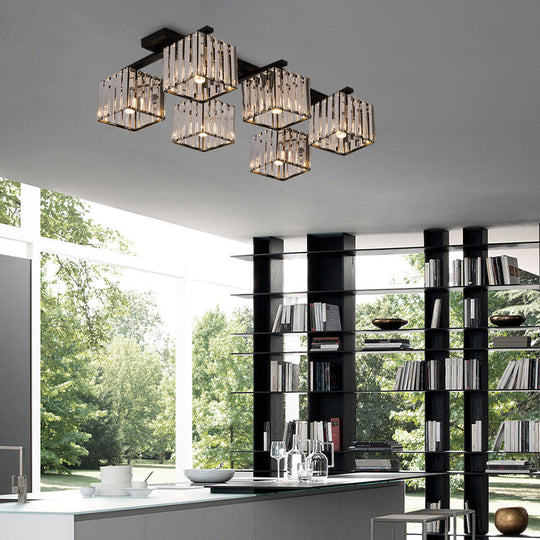 Square Crystal Rod Ceiling Light Fixture - Modern Semi Flush Mount With Tri - Sided Design (4/6/9