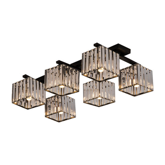 Square Crystal Rod Ceiling Light Fixture - Modern Semi Flush Mount With Tri - Sided Design (4/6/9