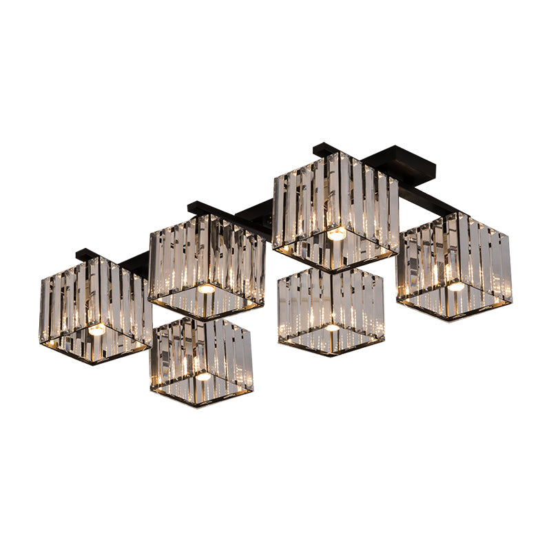 Square Crystal Rod Ceiling Light Fixture - Modern Semi Flush Mount With Tri-Sided Design (4/6/9