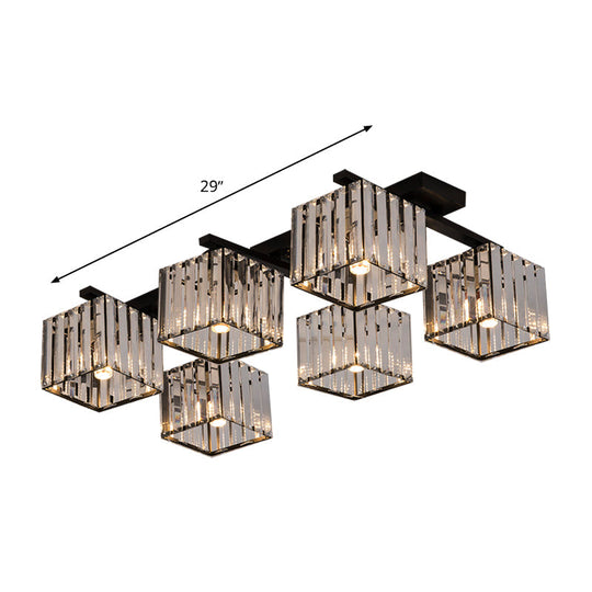 Square Crystal Rod Ceiling Light Fixture - Modern Semi Flush Mount With Tri - Sided Design (4/6/9