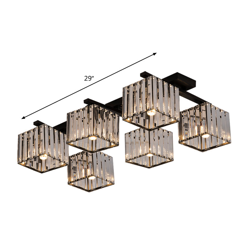 Square Crystal Rod Ceiling Light Fixture - Modern Semi Flush Mount With Tri-Sided Design (4/6/9
