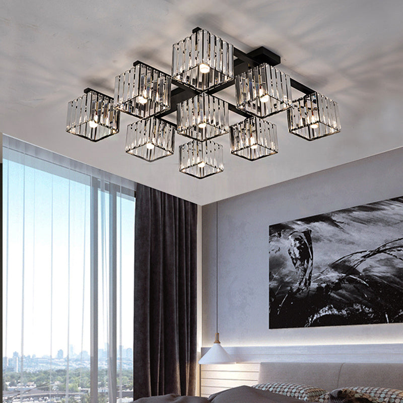 Square Crystal Rod Ceiling Light Fixture - Modern Semi Flush Mount With Tri - Sided Design (4/6/9