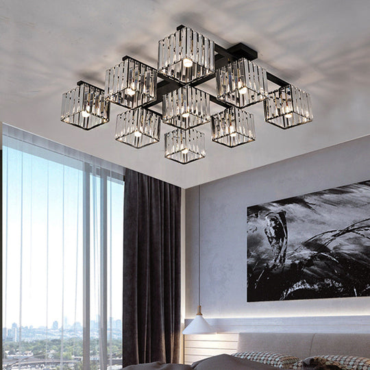 Square Crystal Rod Ceiling Light Fixture - Modern Semi Flush Mount With Tri - Sided Design (4/6/9