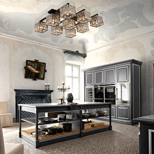 Square Crystal Rod Ceiling Light Fixture - Modern Semi Flush Mount With Tri - Sided Design (4/6/9