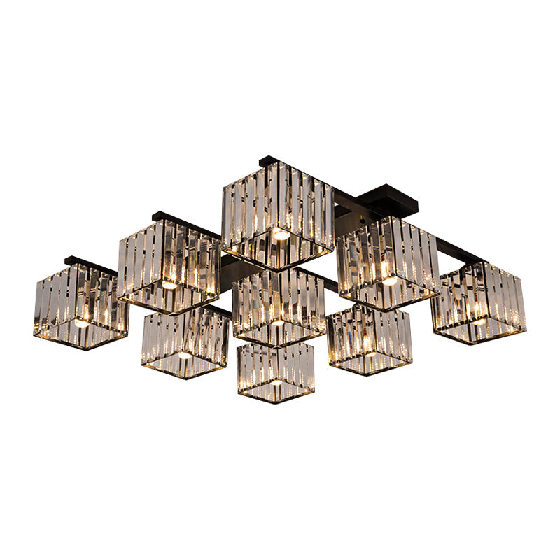 Square Crystal Rod Ceiling Light Fixture - Modern Semi Flush Mount With Tri - Sided Design (4/6/9