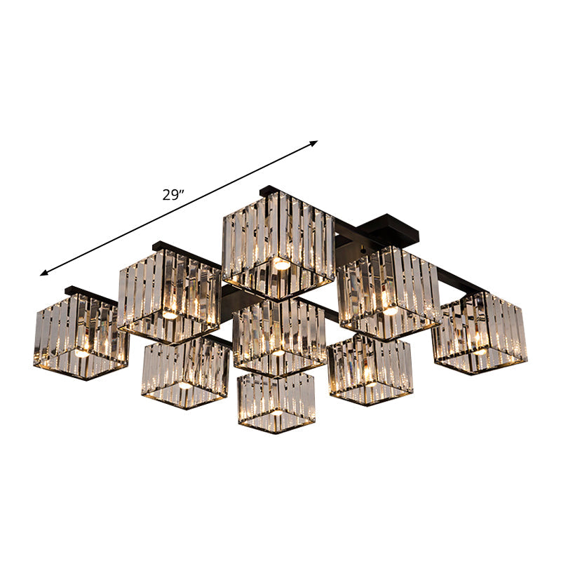Square Crystal Rod Ceiling Light Fixture - Modern Semi Flush Mount With Tri - Sided Design (4/6/9