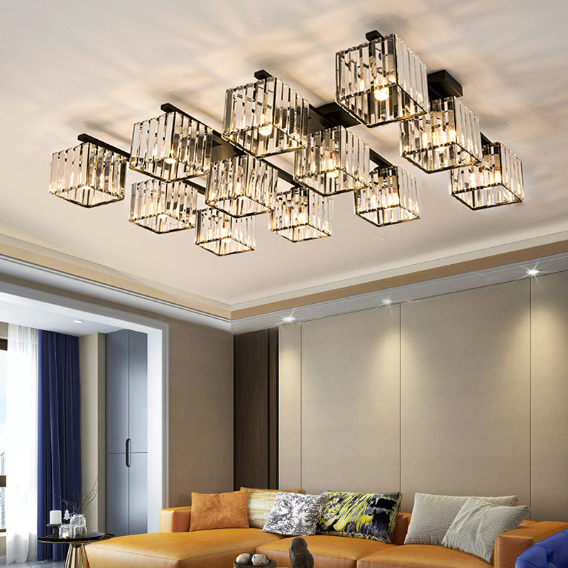 Square Crystal Rod Ceiling Light Fixture - Modern Semi Flush Mount With Tri - Sided Design (4/6/9