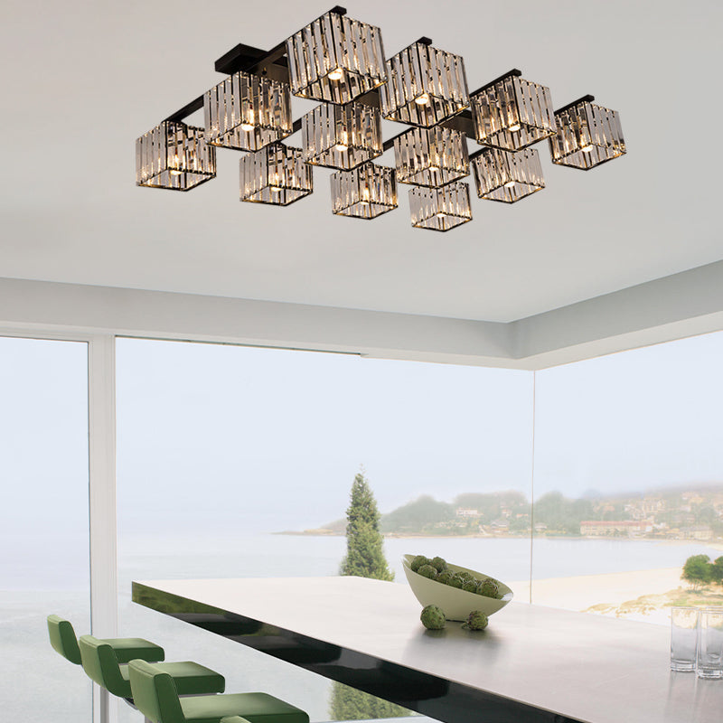 Square Crystal Rod Ceiling Light Fixture - Modern Semi Flush Mount With Tri - Sided Design (4/6/9