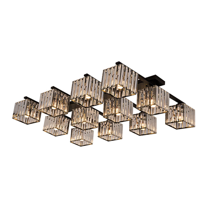 Square Crystal Rod Ceiling Light Fixture - Modern Semi Flush Mount With Tri-Sided Design (4/6/9