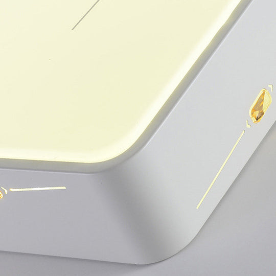 Led Flush Mount Light With Crystal Accent White Simple Style - Rectangle/Square/Round Design