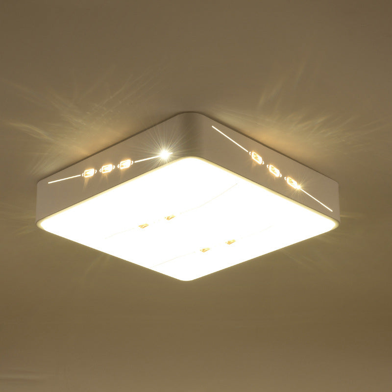 Led Flush Mount Light With Crystal Accent White Simple Style - Rectangle/Square/Round Design