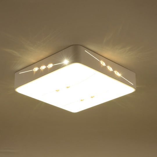Led Flush Mount Light With Crystal Accent White Simple Style - Rectangle/Square/Round Design