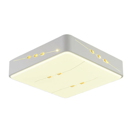Led Flush Mount Light With Crystal Accent White Simple Style - Rectangle/Square/Round Design