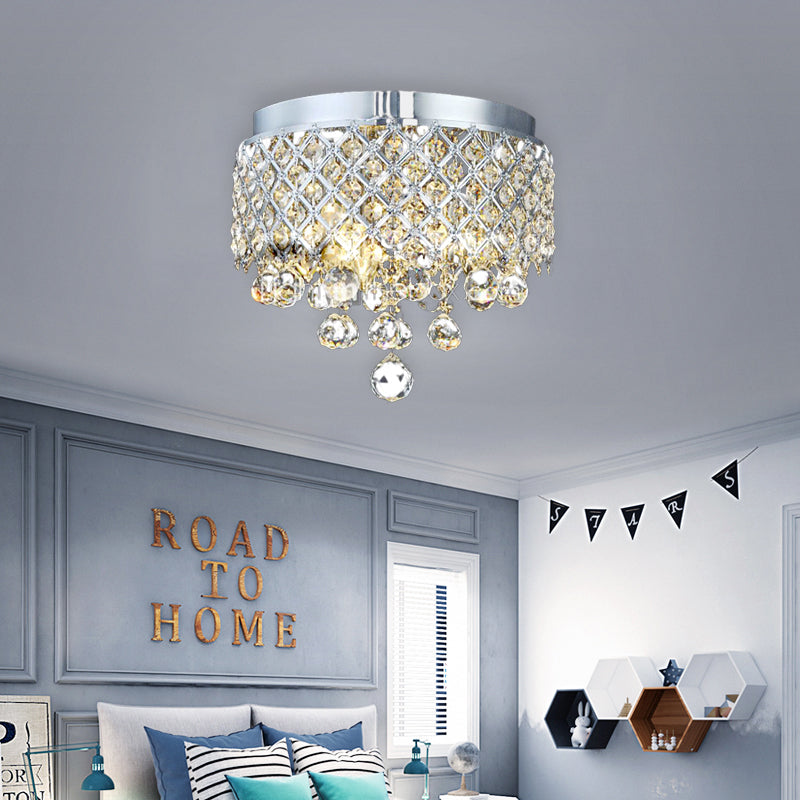 Contemporary Crystal Ball Flush Mount Lamp With 3 Lights - Chrome Ceiling Lighting By Cascade