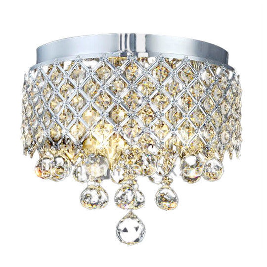 Contemporary Crystal Ball Flush Mount Lamp With 3 Lights - Chrome Ceiling Lighting By Cascade