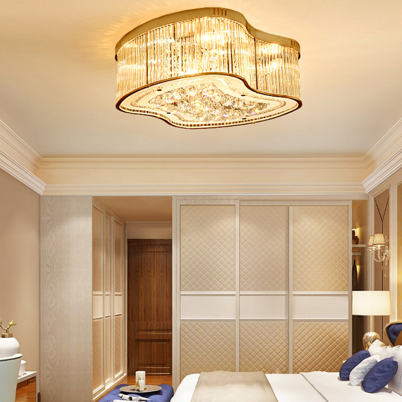 Modern Geometric Crystal Flush Mount Ceiling Light Fixture - 4-Gold Head Design